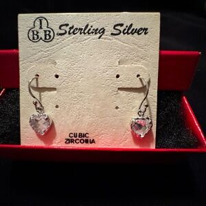 🩶 Sterling Silver Earrings w/Heart Shaped Clear CZ Stones. *Stamped .925*